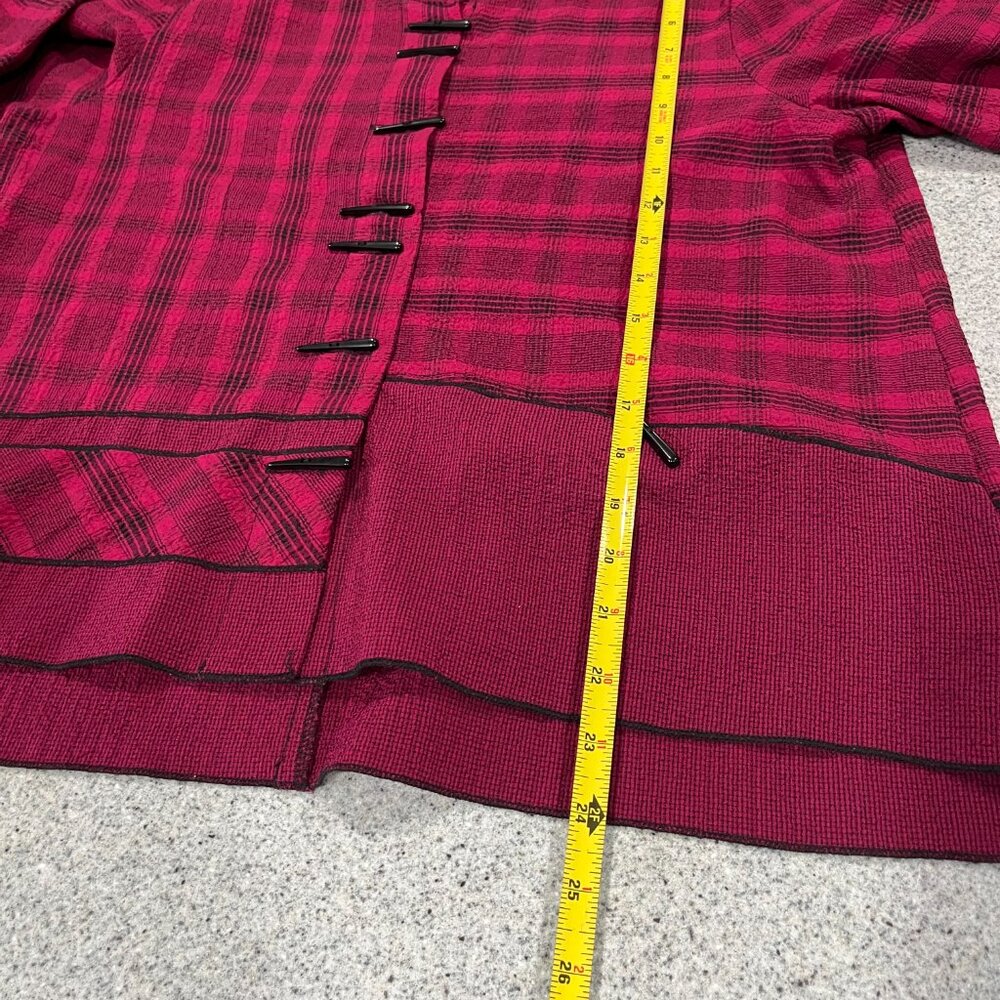 Habitat Sz M Cranberry Crinkle Texture Tunic Button Down Blouse Loose Fit Pocket - Picture 8 of 9